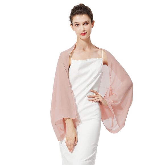Bridal Wedding Chiffon Shawl Shrug With Arm Hole Bridesmaid Cover Up Evening👌 - Picture 4 of 6